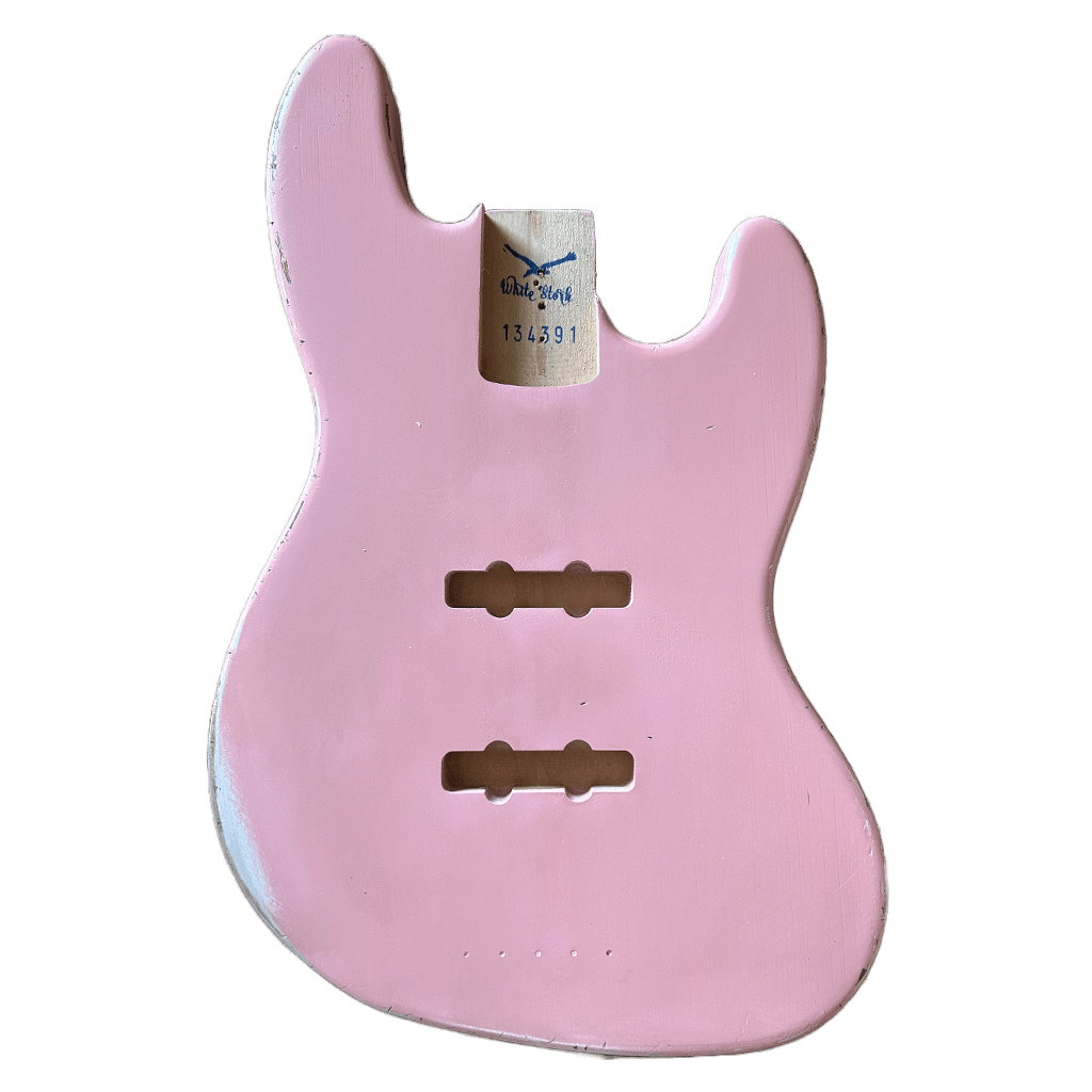 Alder JazzBass Style Bass Guitar Body, Nitro Shell Pink Front