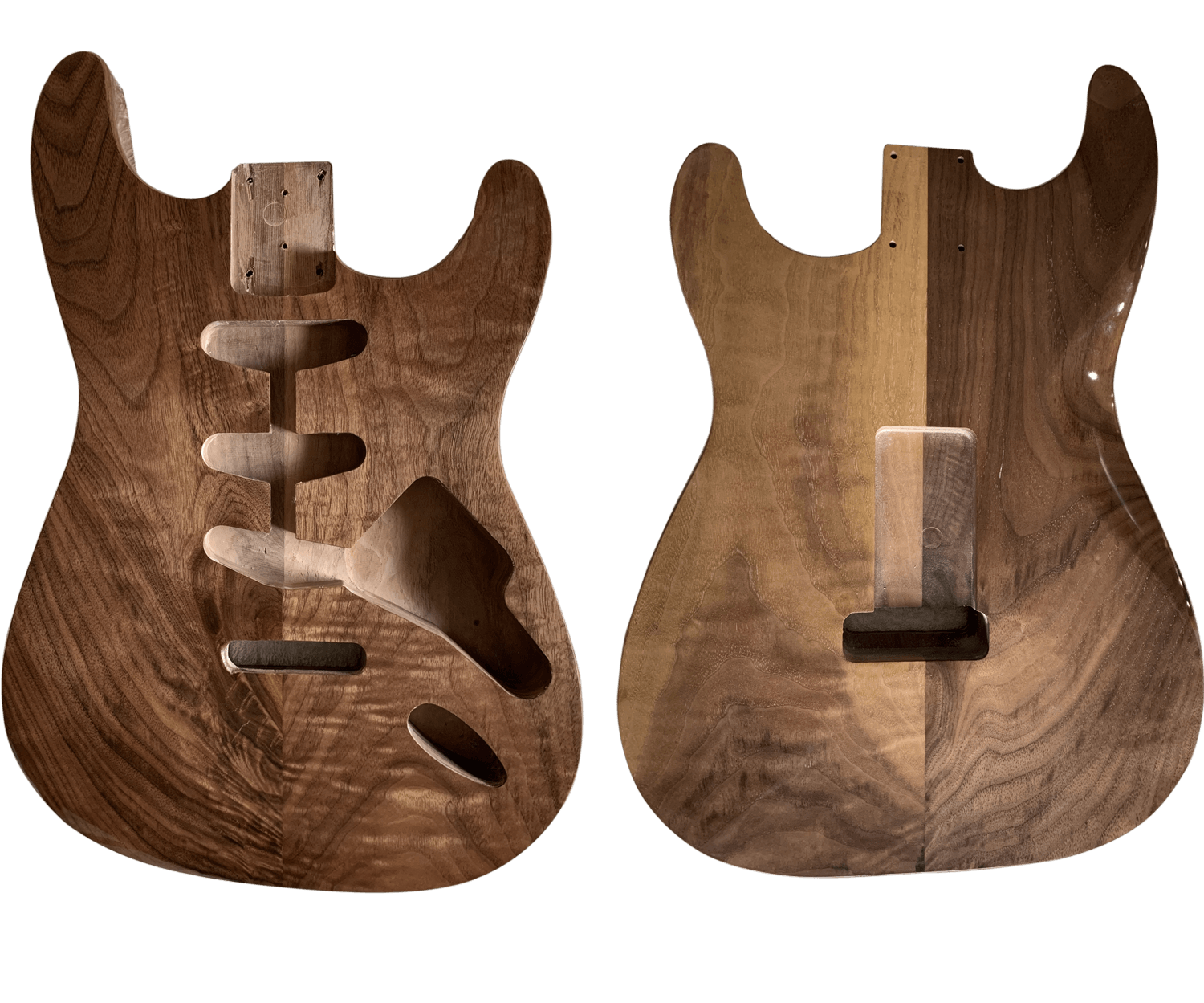 Walnut Strat Style Body High Gloss Oil Finish - WhiteStork Guitars