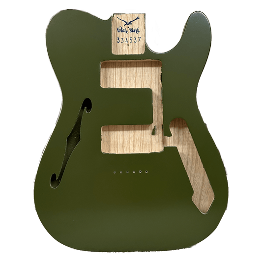 Swamp Ash Telecaster Thinline Style Body Olive Green Nitro Finish, front