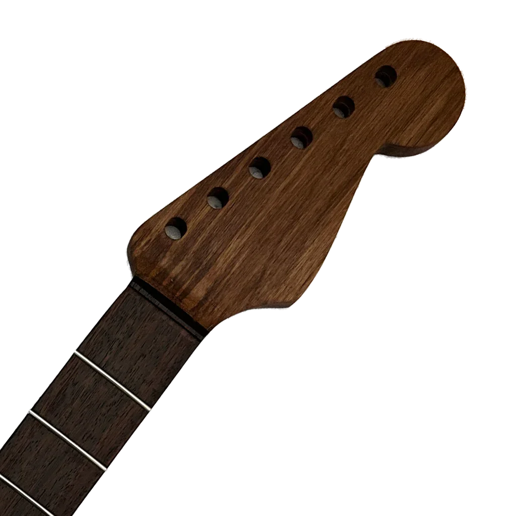 Walnut-Rosewood Strat Style Neck Steel Frets Oil Finish Headstock Detail