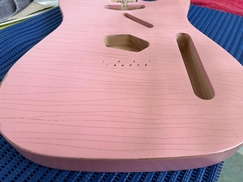One Piece Telecaster Style Body, Shell Pink Relic Nitro Front Angled