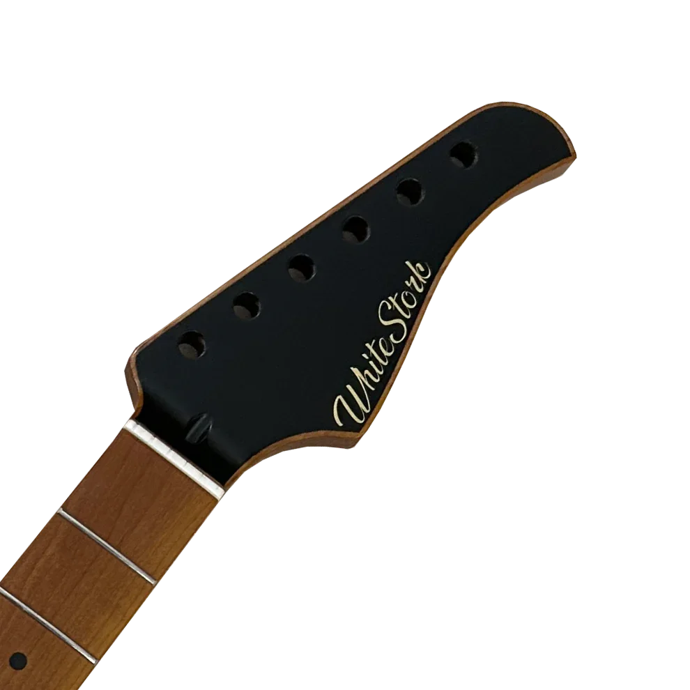 Manche de guitare en érable WhiteStork, tête noire, finition nitro satinée