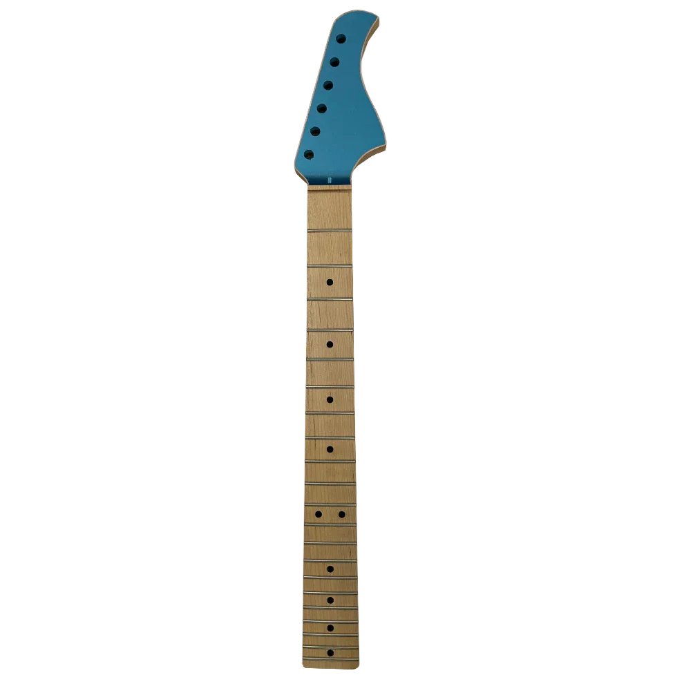 One Piece Maple WS Style Neck SS Frets Nitro Finish Turquoise Headstock Front