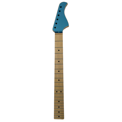 One Piece Maple WS Style Neck SS Frets Nitro Finish Turquoise Headstock Front