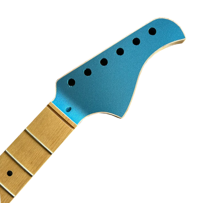 One Piece Maple WS Style Neck SS Frets Nitro Finish Turquoise Headstock Detail