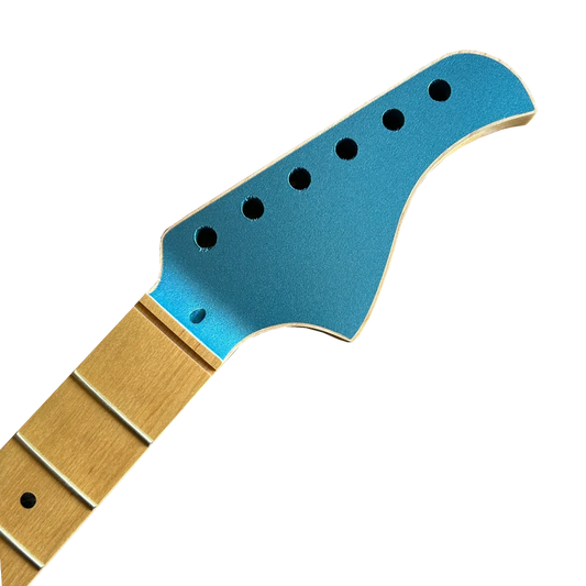One Piece Maple WS Style Neck SS Frets Nitro Finish Turquoise Headstock Detail