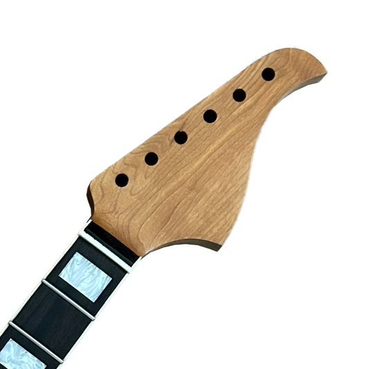 Proprietary WhiteStork Big Headstock original design on a roasted maple custom guitar neck with a full satin nitrocellulose finish.