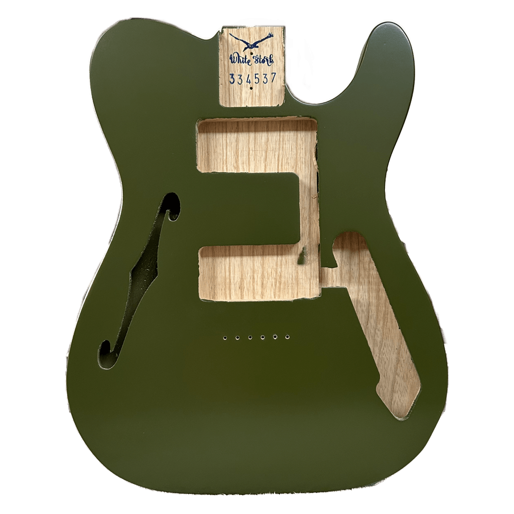 Swamp Ash Telecaster Thinline Style Body Olive Green Nitro Finish, front