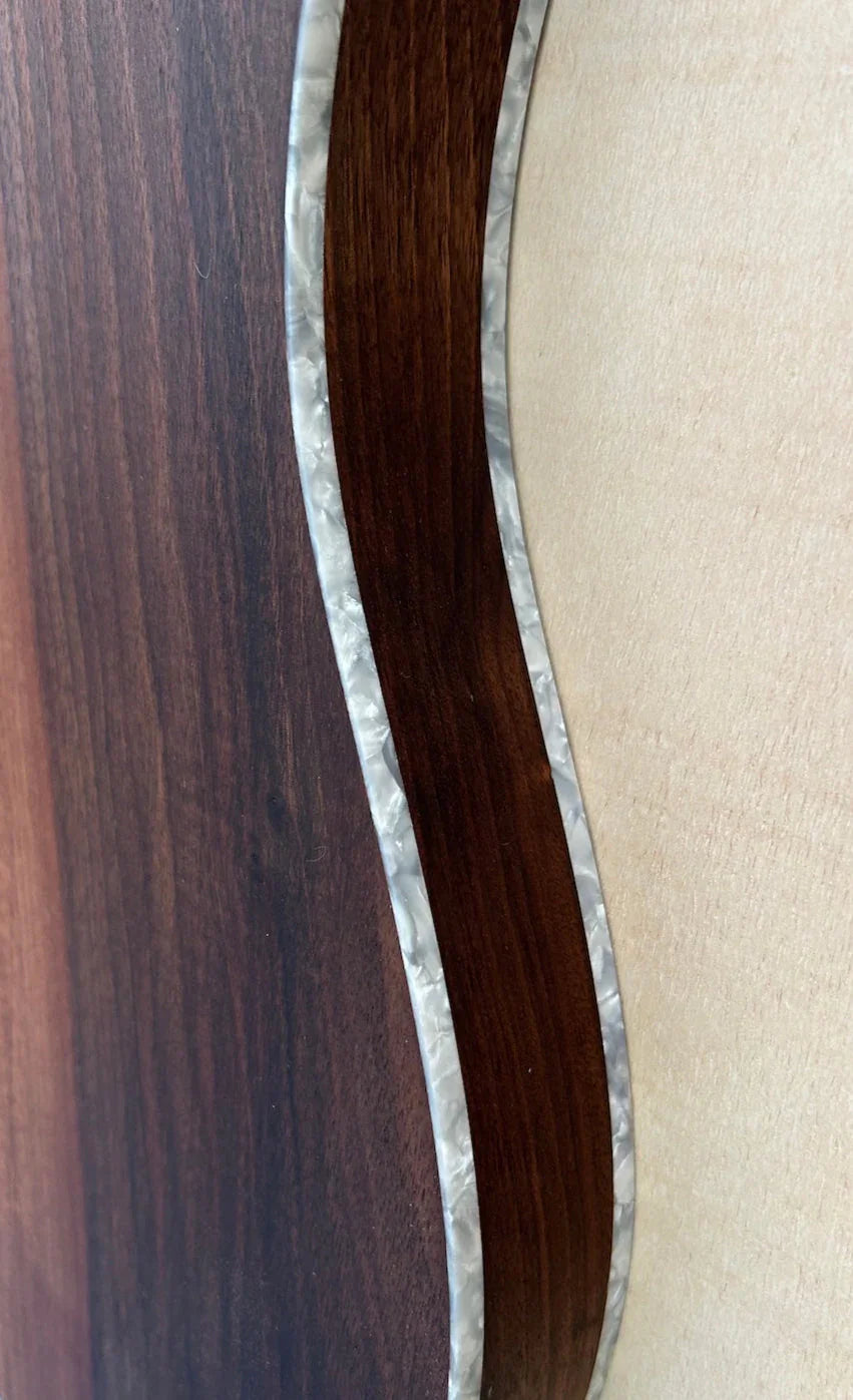 Walnut Precision Bass Style Body Oil Finish Pearloid Binding Detail 5