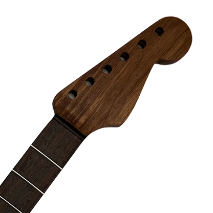 Walnut-Rosewood Strat Style Neck Steel Frets Oil Finish Headstock Detail